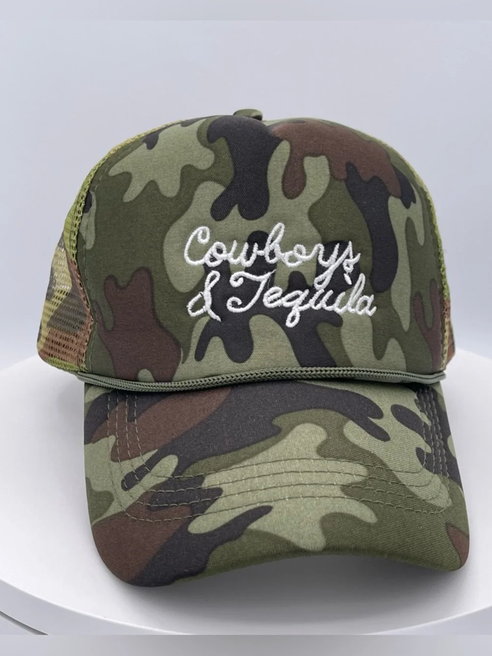 Cowboys & Tequila Embroidered Camo Trucker Hat NEW